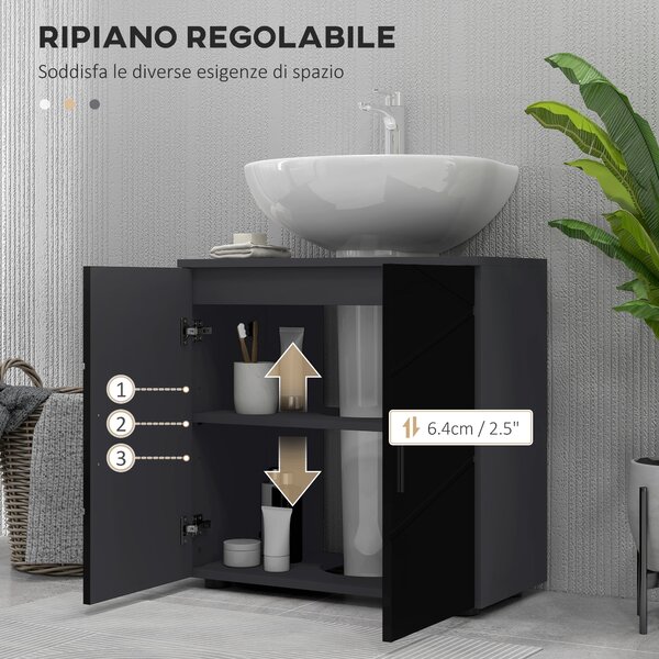 Kleankin Mobile Sottolavabo Bagno per Piedistallo con Armadietto 2 Ante, 60x30x60cm, Nero|Aosom