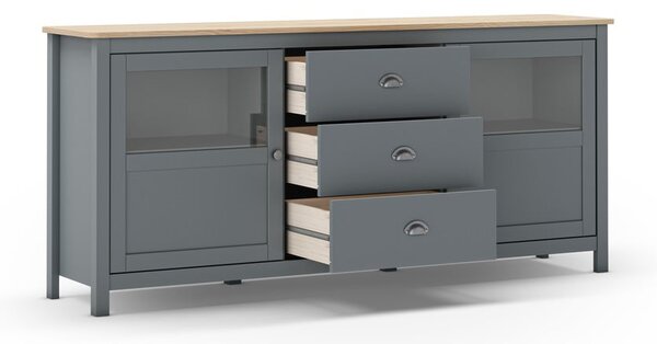 Cassettiera verde polveroso in pino massiccio 180x80x40 cm Misti – Marckeric