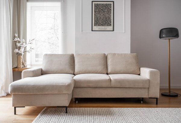 Divano letto in velluto a coste beige (angolo sinistro) Lofty Lilly - Miuform
