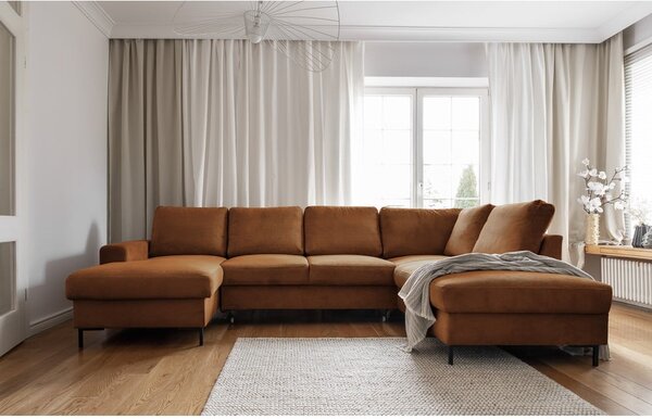 Divano letto in velluto a coste arancio-marrone (angolo destro) Lofty Lilly - Miuform