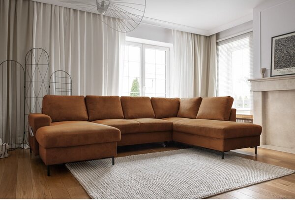 Divano letto in velluto a coste arancio-marrone (angolo destro) Lofty Lilly - Miuform