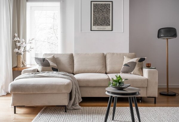 Divano letto in velluto a coste beige (angolo sinistro) Lofty Lilly - Miuform