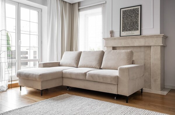 Divano letto in velluto a coste beige (angolo sinistro) Lofty Lilly - Miuform