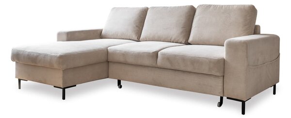 Divano letto in velluto a coste beige (angolo sinistro) Lofty Lilly - Miuform