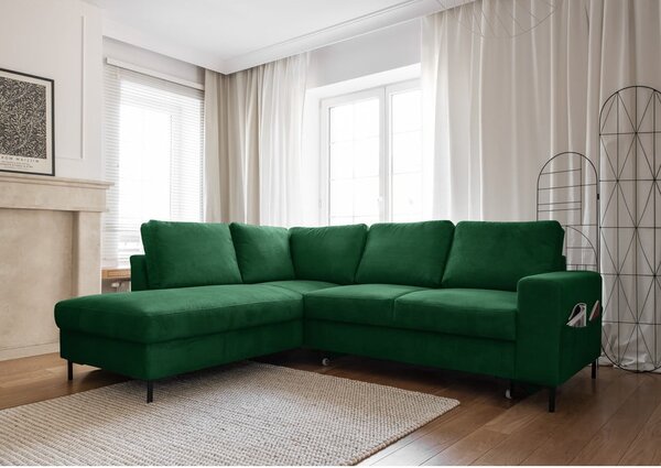 Divano letto in velluto a coste verde scuro (angolo sinistro) Lofty Lilly - Miuform