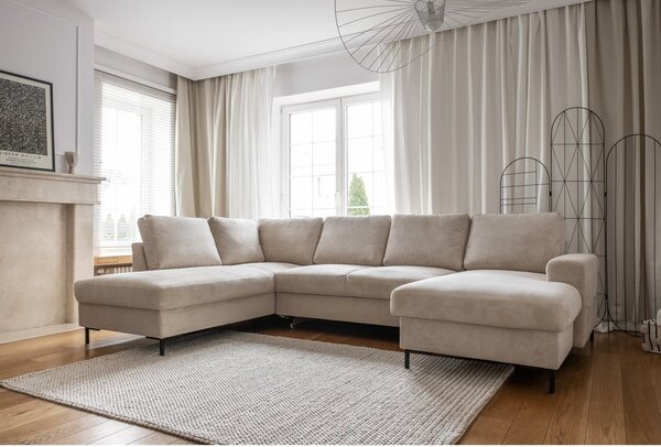 Divano letto in velluto a coste beige (angolo sinistro) Lofty Lilly - Miuform