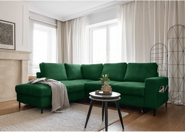 Divano letto in velluto a coste verde scuro (angolo sinistro) Lofty Lilly - Miuform