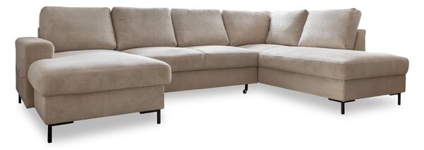 Divano letto angolare in velluto a coste beige (angolo destro) Lofty Lilly - Miuform