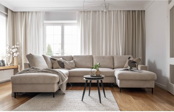 Divano letto in velluto a coste beige (angolo sinistro) Lofty Lilly - Miuform