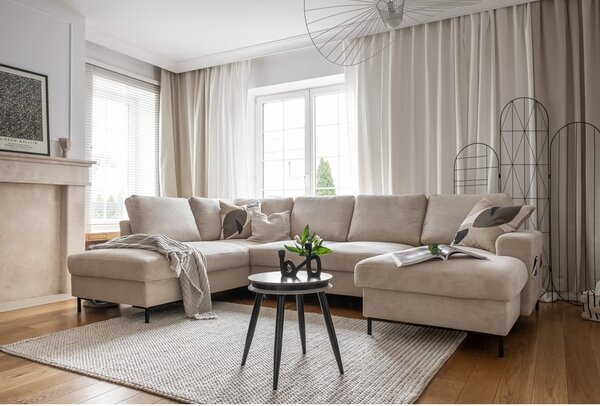 Divano letto in velluto a coste beige (angolo sinistro) Lofty Lilly - Miuform