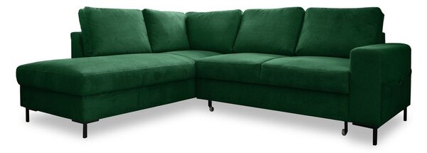 Divano letto in velluto a coste verde scuro (angolo sinistro) Lofty Lilly - Miuform