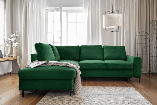 Divano letto in velluto a coste verde scuro (angolo sinistro) Lofty Lilly - Miuform