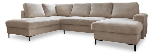 Divano letto in velluto a coste beige (angolo sinistro) Lofty Lilly - Miuform