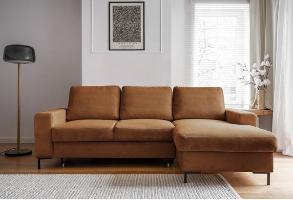 Divano letto in velluto a coste arancio-marrone (angolo destro) Lofty Lilly - Miuform