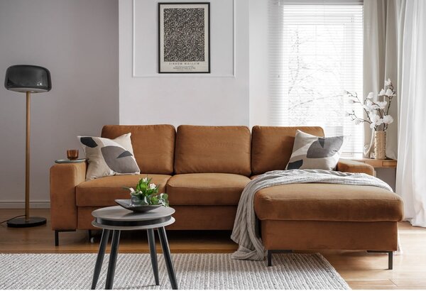 Divano letto in velluto a coste arancio-marrone (angolo destro) Lofty Lilly - Miuform