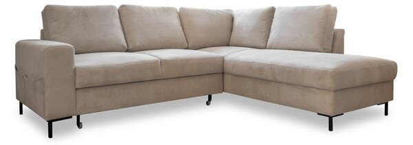 Divano letto angolare in velluto a coste beige (angolo destro) Lofty Lilly - Miuform