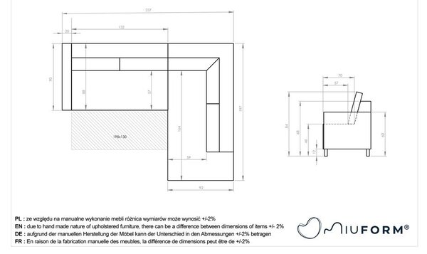 Divano letto angolare in velluto a coste beige (angolo destro) Lofty Lilly - Miuform