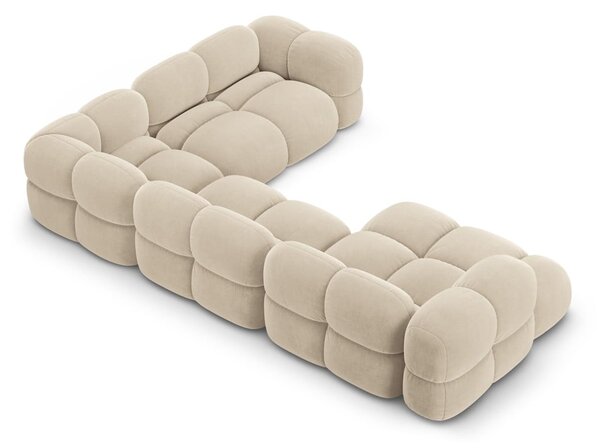 Divano angolare beige (con penisola a destra/a U) con rivestimento in velluto Loretto – Cosmopolitan Design