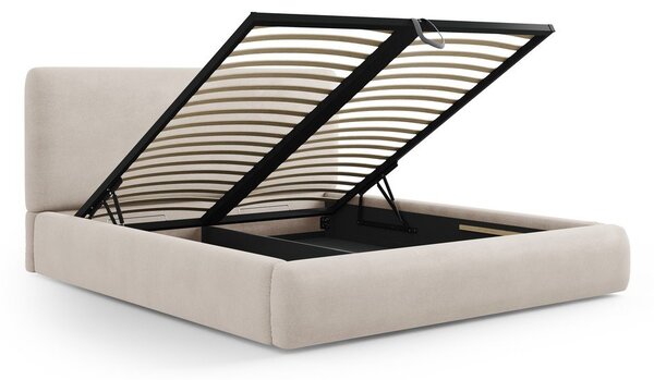 Letto matrimoniale imbottito beige con vano contenitore e doghe 160x200 cm Colonel - Cosmopolitan Design