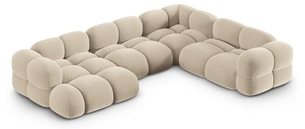 Divano angolare beige (con penisola a destra/a U) con rivestimento in velluto Loretto – Cosmopolitan Design