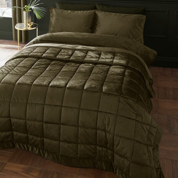 Copriletto trapuntato in velluto kaki 220x220 cm Kingsley - Catherine Lansfield