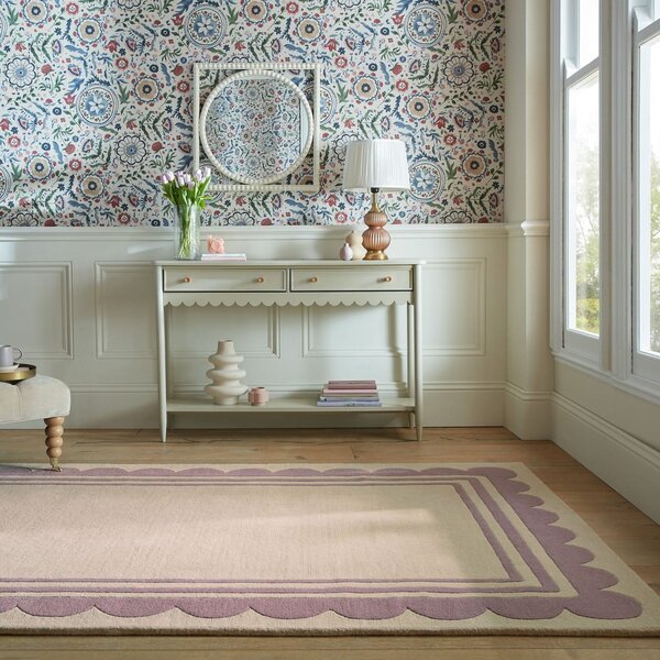 Tappeto in lana tessuto a mano di colore viola-naturale 160x230 cm Lois Scallop - Flair Rugs