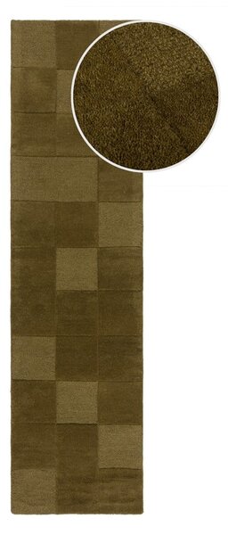 Passatoia in lana kaki tessuta a mano 60x230 cm Checkerboard - Flair Rugs
