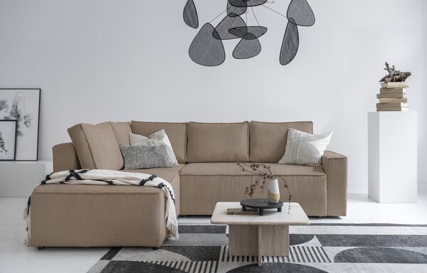 Divano letto angolare in velluto a coste beige Brave Dave - Miuform