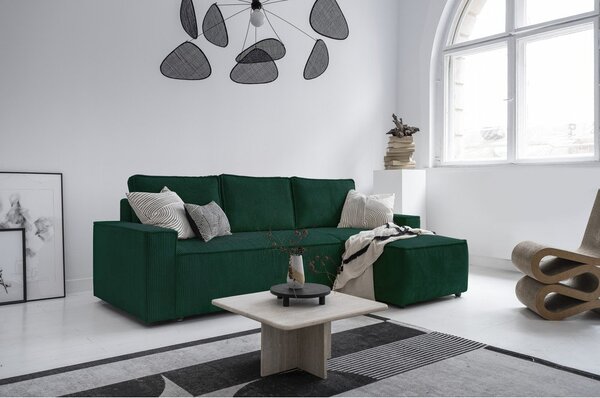 Divano letto angolare in velluto a coste verde scuro Brave Dave - Miuform
