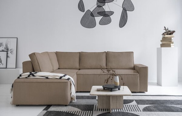 Divano letto angolare in velluto a coste beige Brave Dave - Miuform