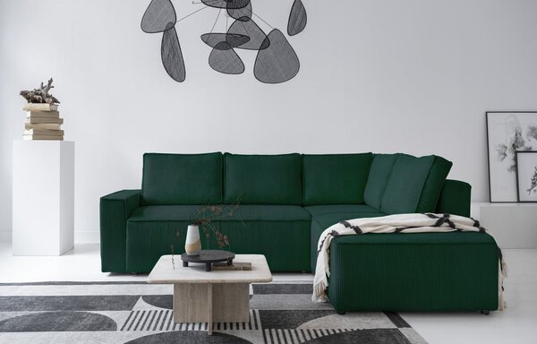 Divano letto angolare in velluto a coste verde scuro Brave Dave - Miuform