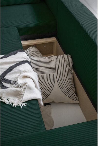 Divano letto angolare in velluto a coste verde scuro Brave Dave - Miuform