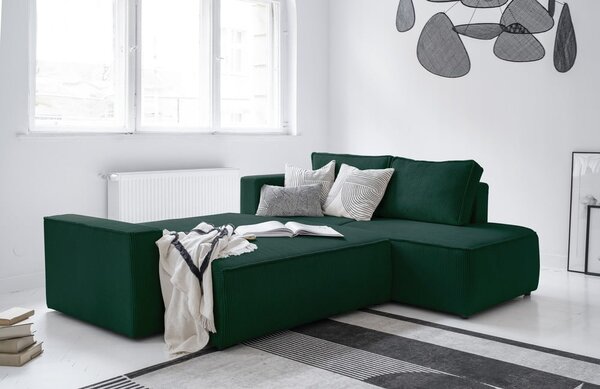 Divano letto angolare in velluto a coste verde scuro Brave Dave - Miuform