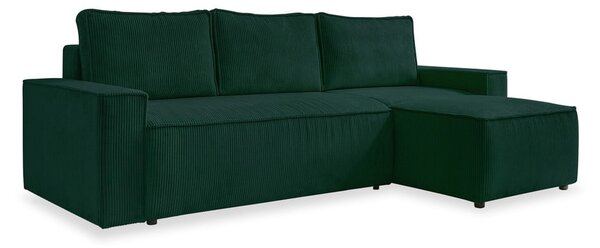 Divano letto angolare in velluto a coste verde scuro Brave Dave - Miuform