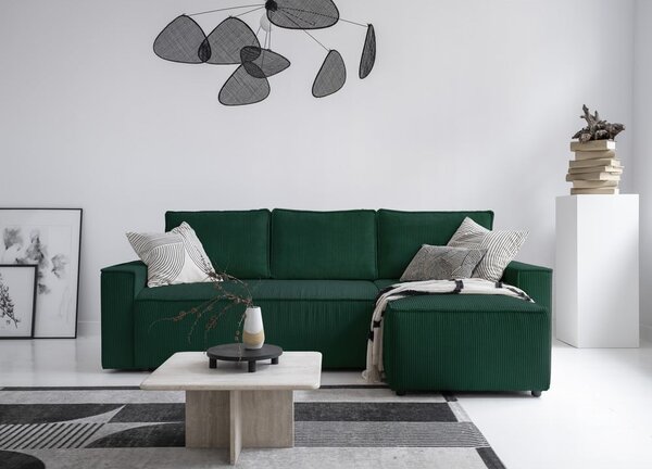 Divano letto angolare in velluto a coste verde scuro Brave Dave - Miuform