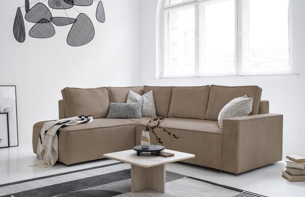 Divano letto angolare in velluto a coste beige Brave Dave - Miuform