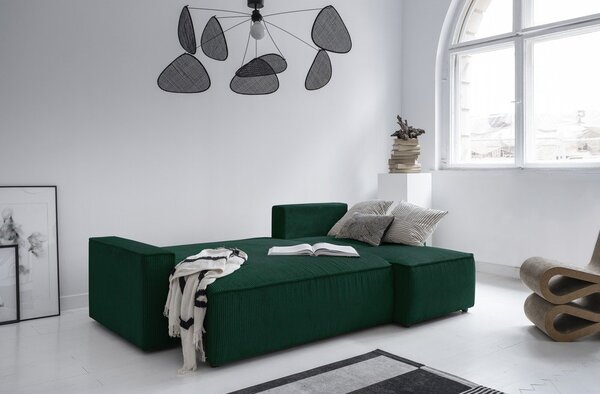 Divano letto angolare in velluto a coste verde scuro Brave Dave - Miuform