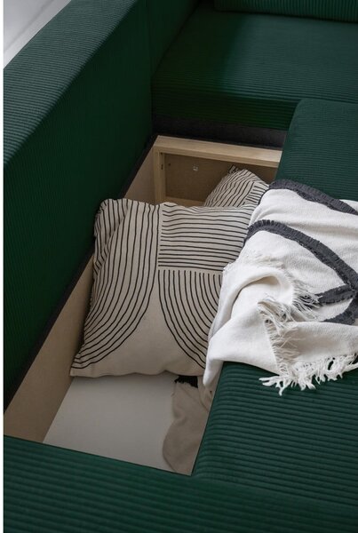 Divano letto angolare in velluto a coste verde scuro Brave Dave - Miuform