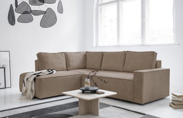 Divano letto angolare in velluto a coste beige Brave Dave - Miuform