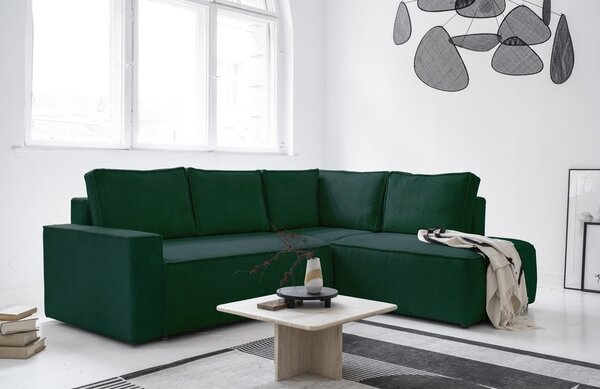 Divano letto angolare in velluto a coste verde scuro Brave Dave - Miuform
