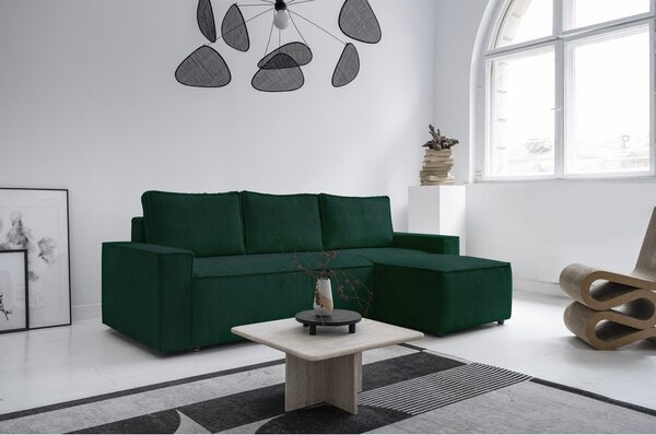 Divano letto angolare in velluto a coste verde scuro Brave Dave - Miuform