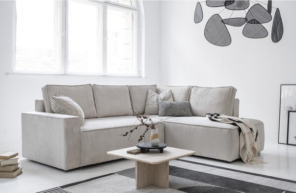 Divano letto angolare in velluto a coste bianco Brave Dave - Miuform