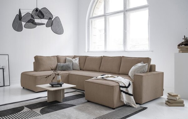 Divano letto angolare in velluto a coste beige Brave Dave - Miuform
