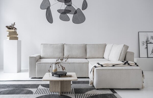Divano letto angolare in velluto a coste bianco Brave Dave - Miuform