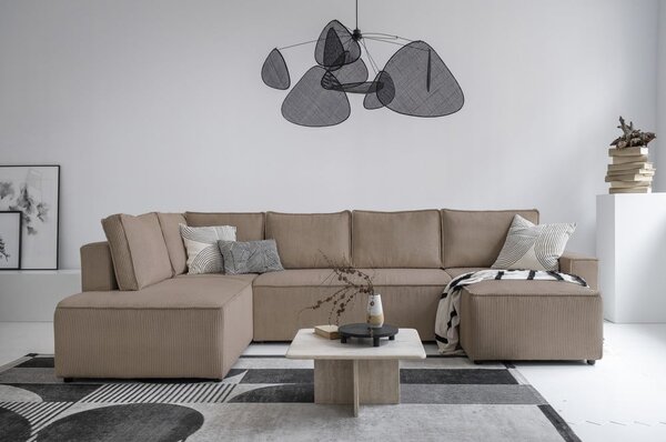 Divano letto angolare in velluto a coste beige Brave Dave - Miuform