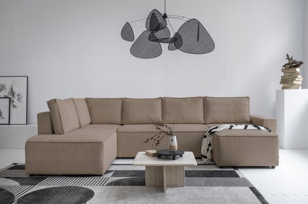 Divano letto angolare in velluto a coste beige Brave Dave - Miuform