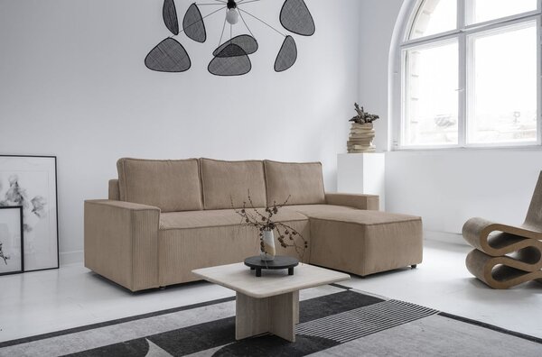 Divano letto angolare in velluto a coste beige Brave Dave - Miuform