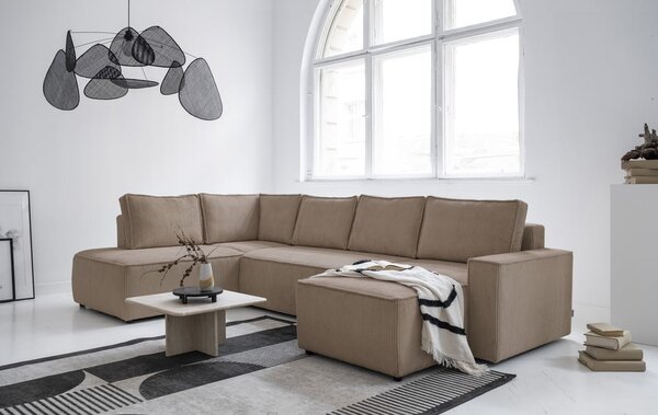 Divano letto angolare in velluto a coste beige Brave Dave - Miuform