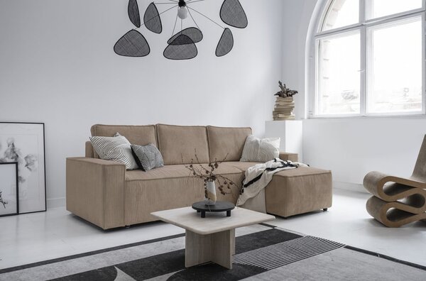Divano letto angolare in velluto a coste beige Brave Dave - Miuform