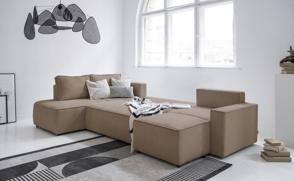 Divano letto angolare in velluto a coste beige Brave Dave - Miuform